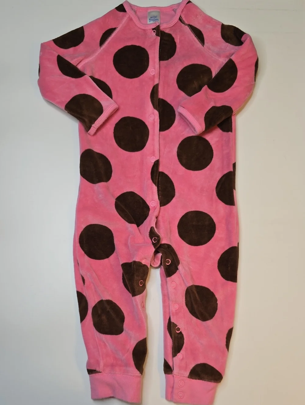 Mini Boden Pink and Brown Polka Dot One-Piece